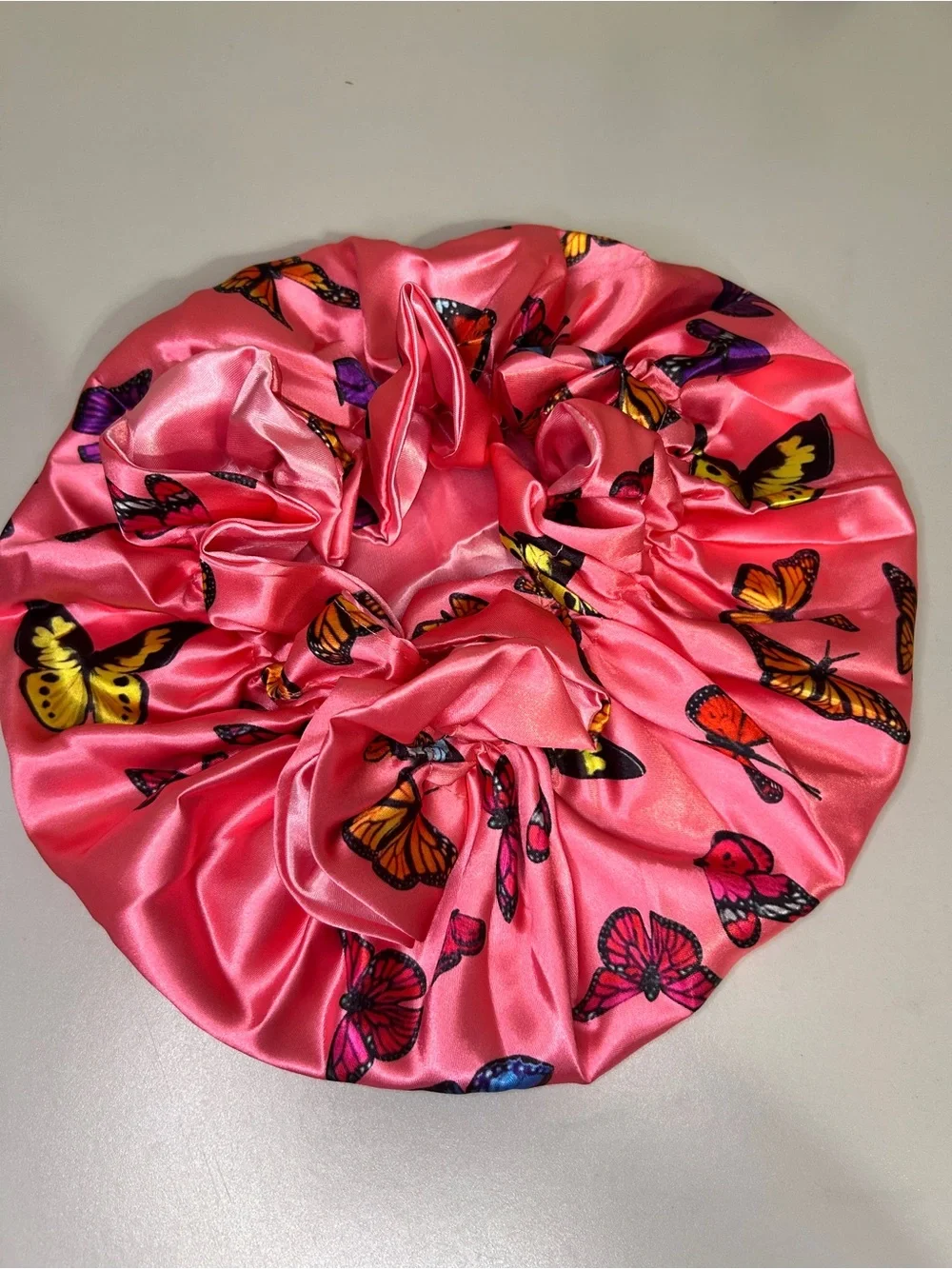 Pink Butterfly Satin Bonnet - Women's Hair Protection